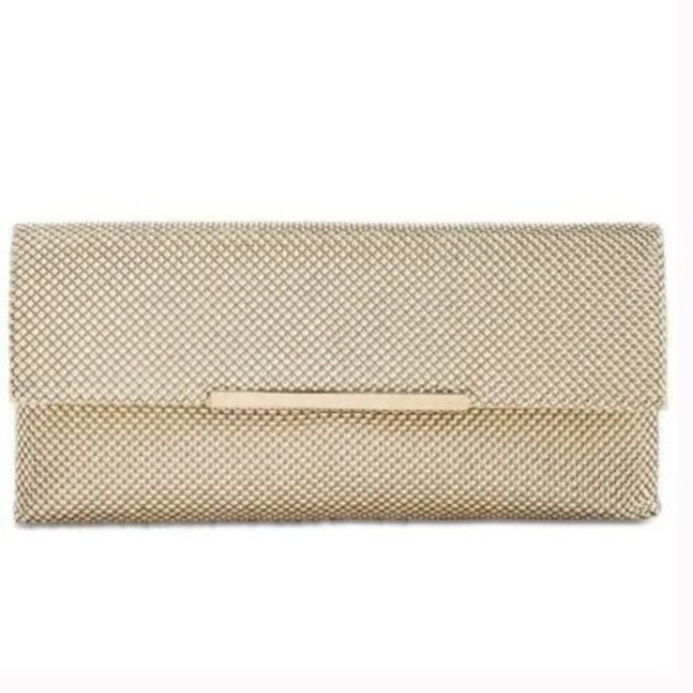 INC Hether beaded mesh women's clutch purse pouch - GOLD